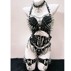 Goth Spike Harness Lingerie Fetish Set Punk BDSM Lip Service